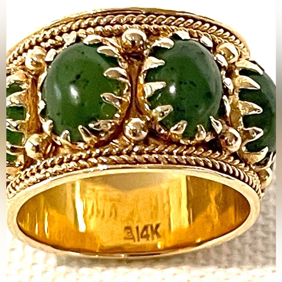 Antique Jade 14K Gold Milgrain Textured Wide Band Eternity Ring 11.08 Grams - Picture 9 of 16